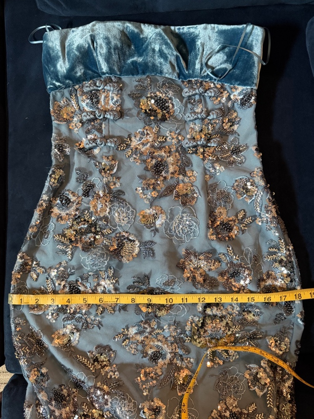 Elegant Strapless Blue Floral Dress - Picture 14 of 15